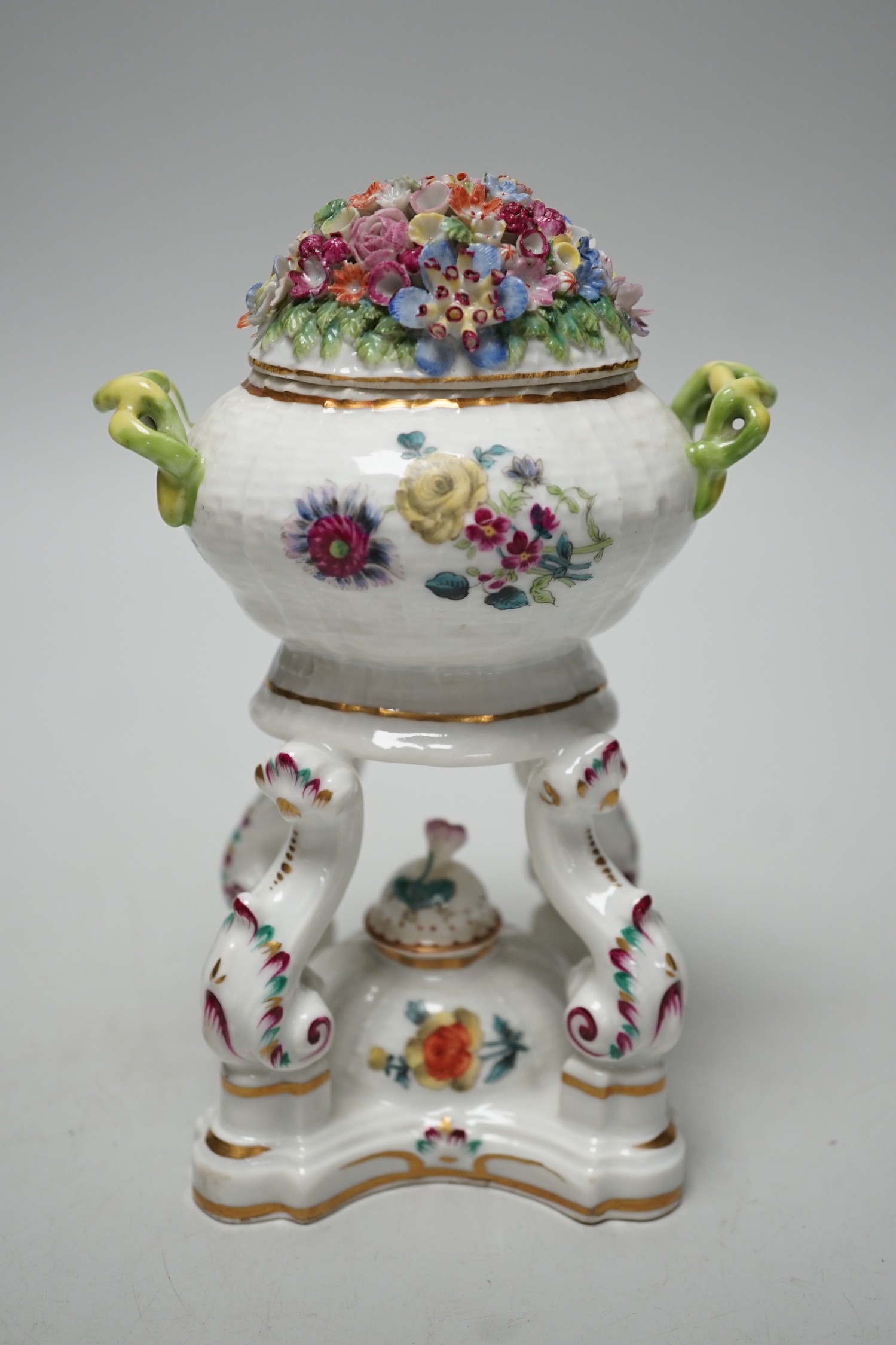 A 19th century Herend porcelain pastille burner and cover, date code for 1863, 17cm